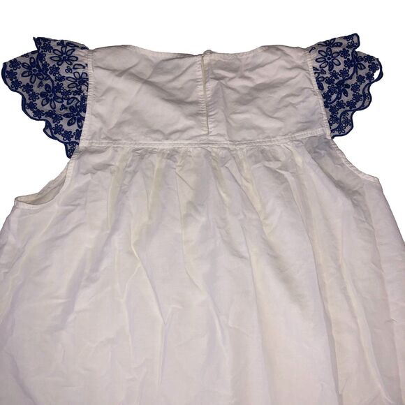 Madewell Womens Blouse White Blue Floral Scoop Embroidered Eyelets Size 12 - Picture 14 of 16